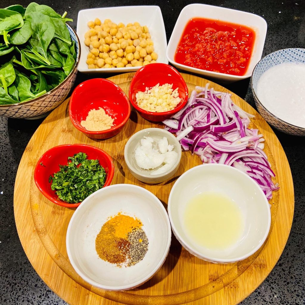How to make Indian spinach chickpea coconut curry.