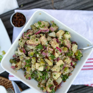 traditional german salad with bacon bits