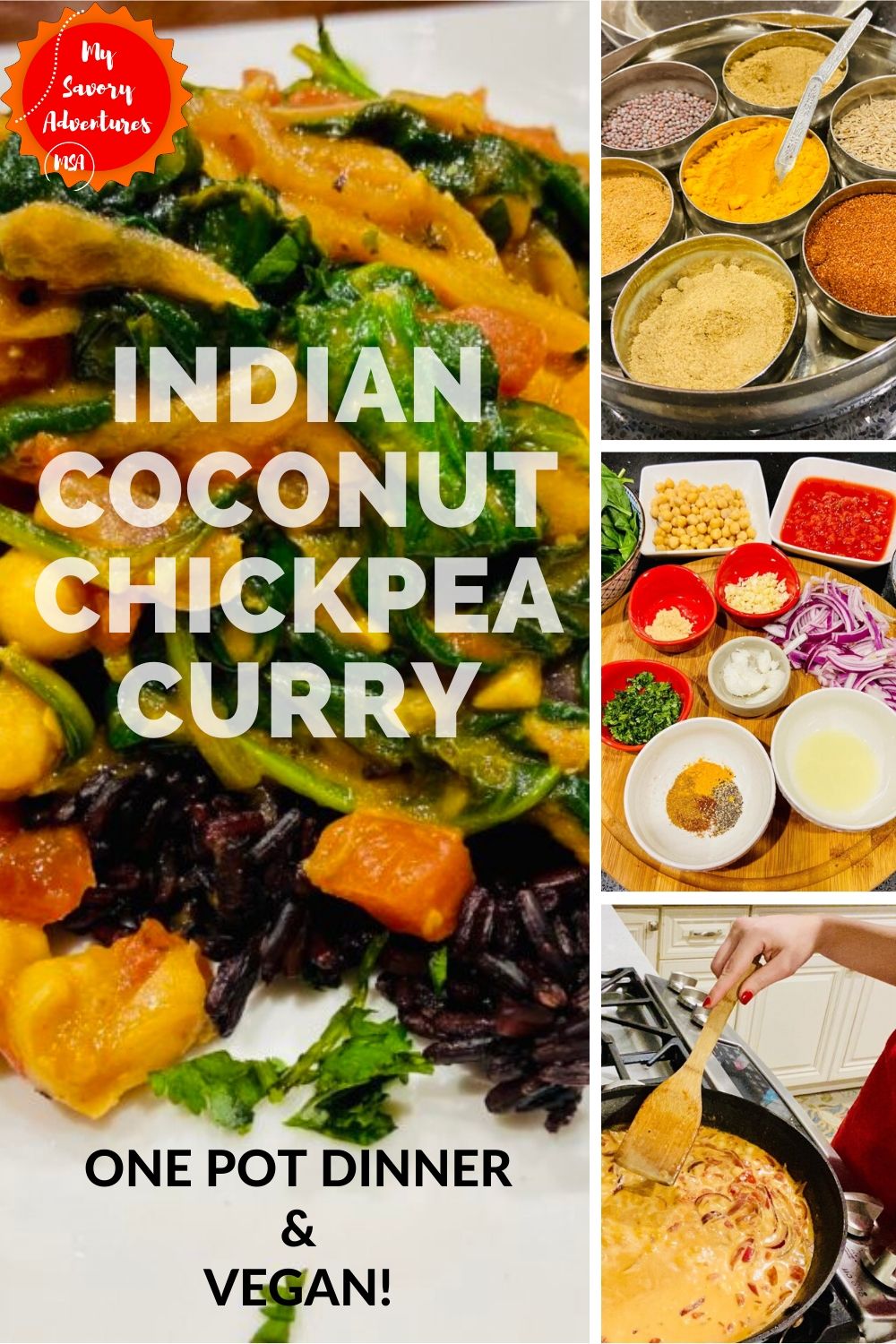 how to make Indian coconut chickpea and spinach curry.