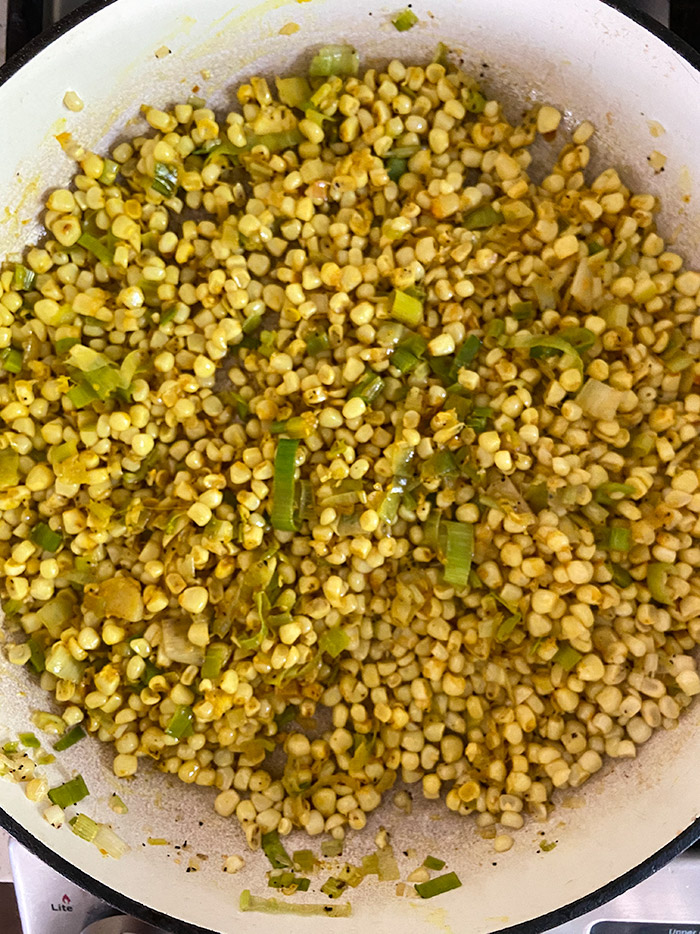 corn gazpacho in pan