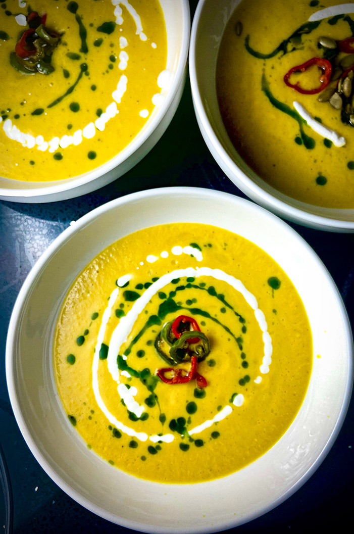 corn gazpacho in bowls