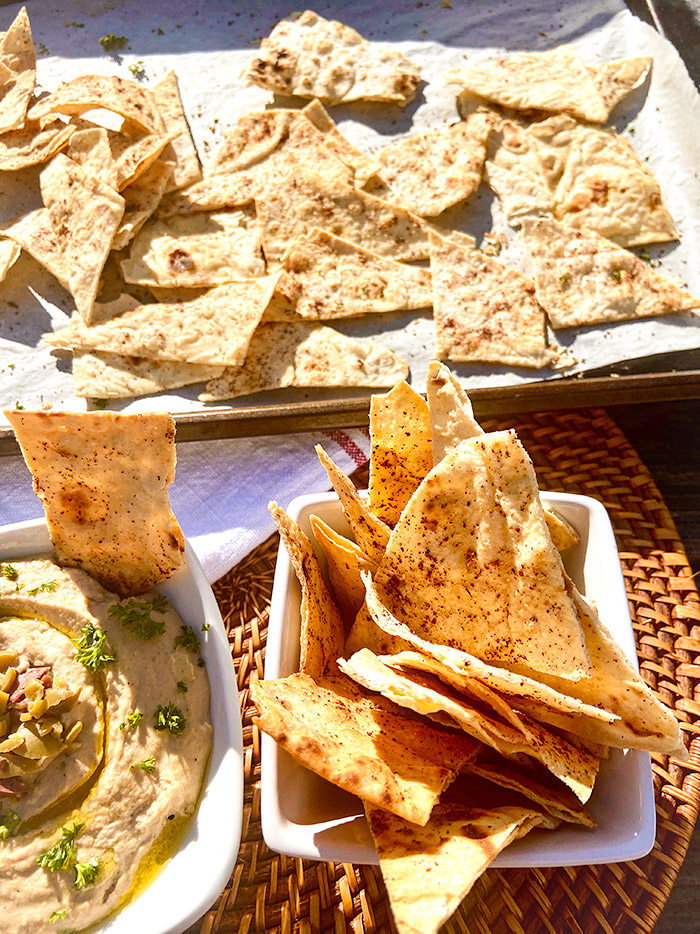 olive hummus with chips
