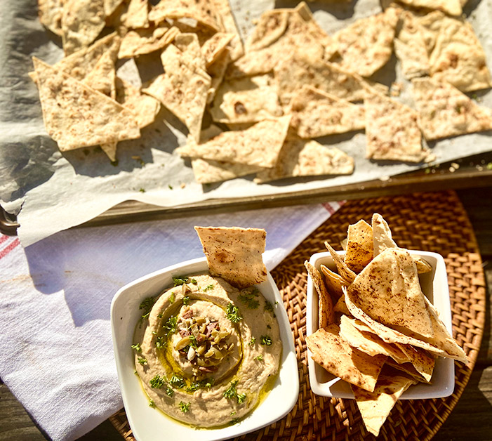 olive hummus with chips