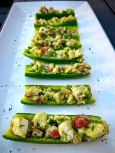 ceviche in a cucumber boat