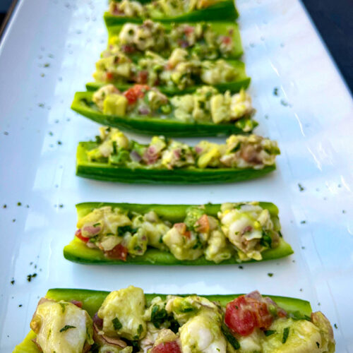 ceviche in a cucumber boat