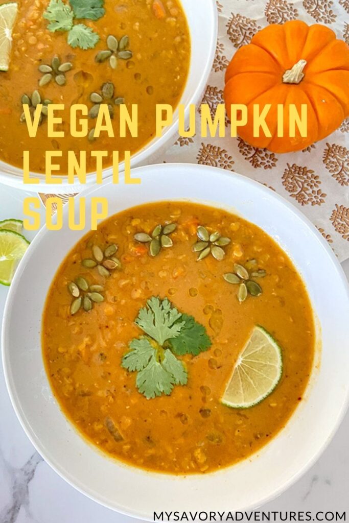 pumpking lentil soup in a bowl