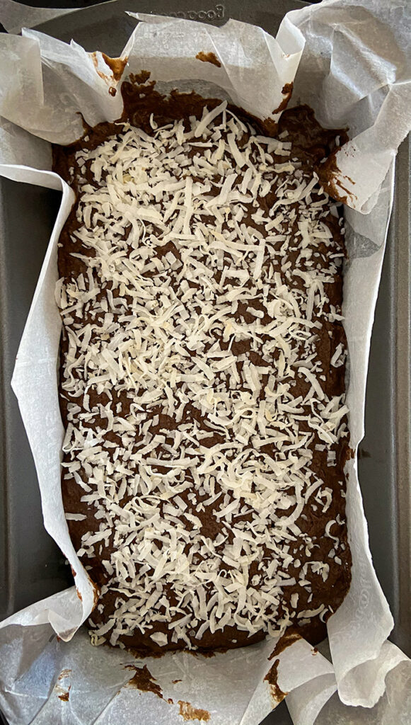 chocolate coconut banana bread with oat flour steps