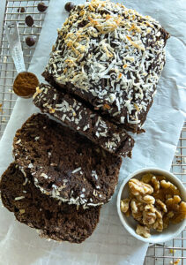 chocolate coconut banana bread with oat flour loaf