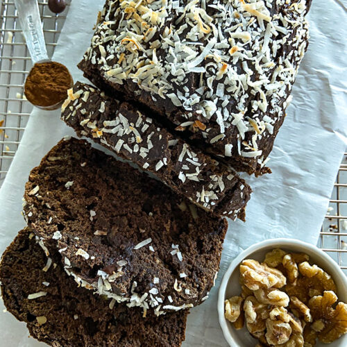 chocolate coconut banana bread with oat flour