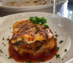 traditional greek moussaka plated