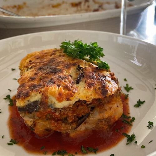 traditional greek moussaka plated