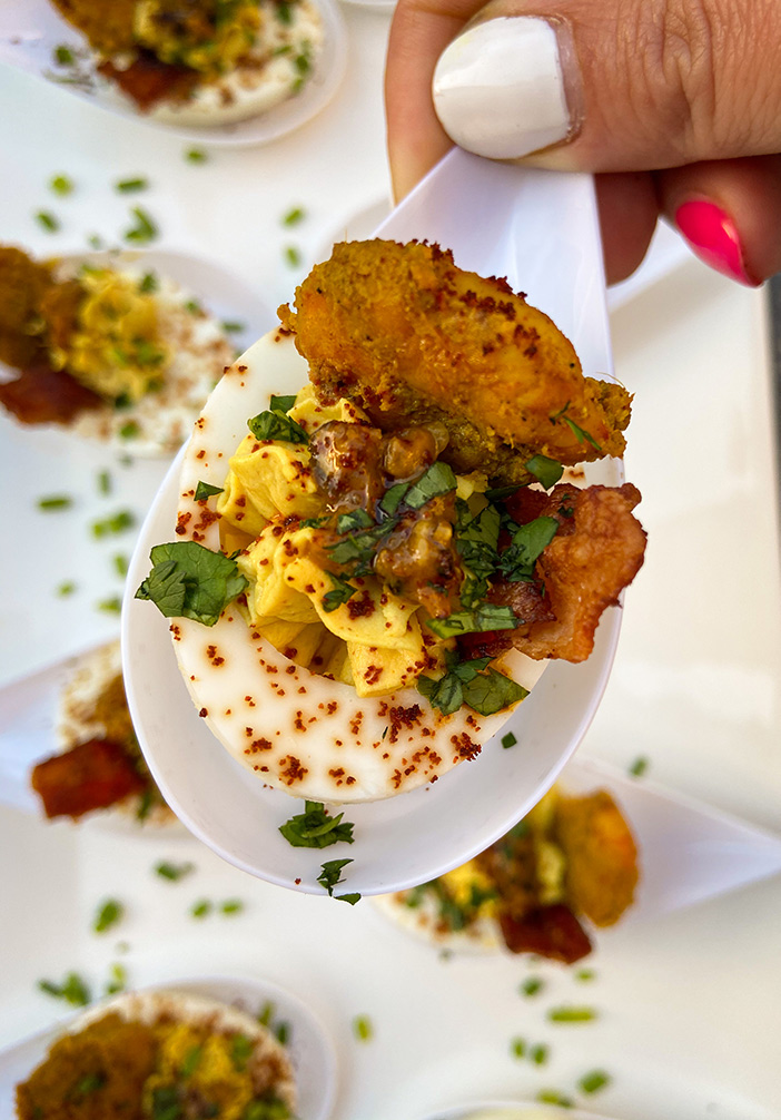 deviled eggs with shrimp and bacon